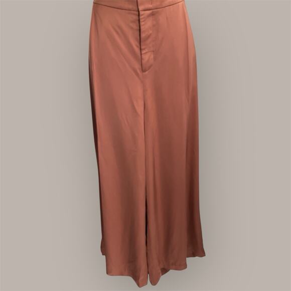 VINCE Satin Silky Luxurious Gold Rose XL Wide Leg Pants Office Party Evening - Picture 6 of 14
